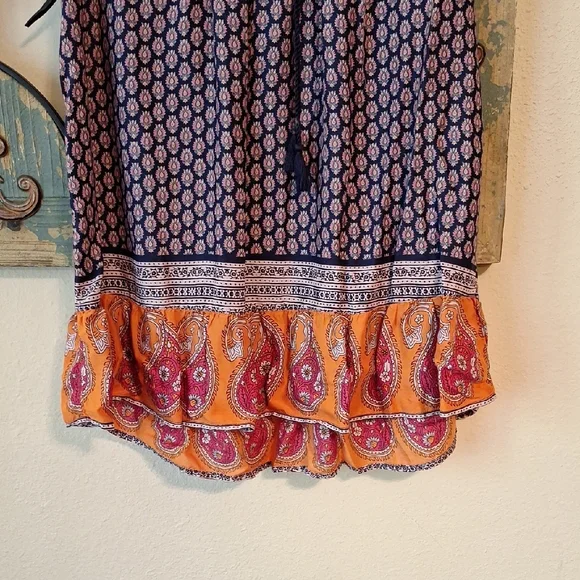 Beachlunchlounge Orange and Blue Relaxed Bib Collar Blouse. Size SMALL - Picture 6 of 9